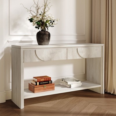 Sapphtopaz 55.12" Farmhouse Console Table with 2 Storage Drawers Retro Entryway Table with Open Shelf Wood TV Stands for Living Room, Entryway