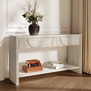 Sapphtopaz 55.12" Farmhouse Console Table with 2 Storage Drawers Retro Entryway Table with Open Shelf Wood TV Stands for Living Room, Entryway - 1 of 4