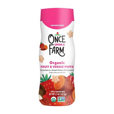 Once Upon a Farm Fruit and Veggie Puffs Strawberry Sweet Potato & Coconut Baby Snacks - 1.5oz