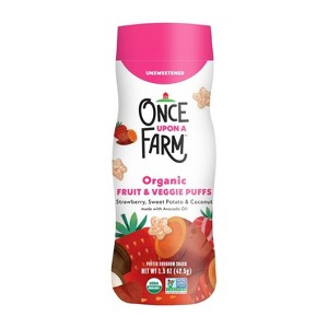Once Upon a Farm Fruit and Veggie Puffs Strawberry Sweet Potato & Coconut Baby Snacks - 1.5oz - 1 of 4