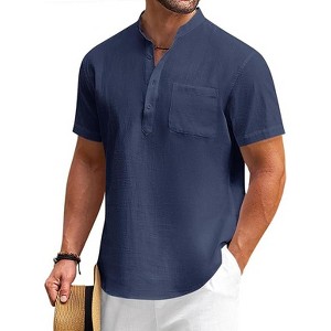 COOFANDY Cotton Linen Henley Shirt Short Sleeve T-Shirts - 1 of 4