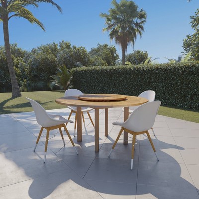 Daru 5pc Patio Dining Set with Round Teak Finish Table & Lazy Susan - Amazonia