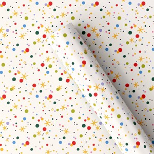 30” 90 sq ft Christmas Roll Wrap Multi-Color Dots/Stars on Cream - Wondershop™ - 1 of 3
