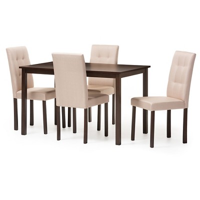 5pc Andrew Modern and Contemporary Fabric Upholstered Grid Tufting Dining Set Dark Brown/Beige - Baxton Studio