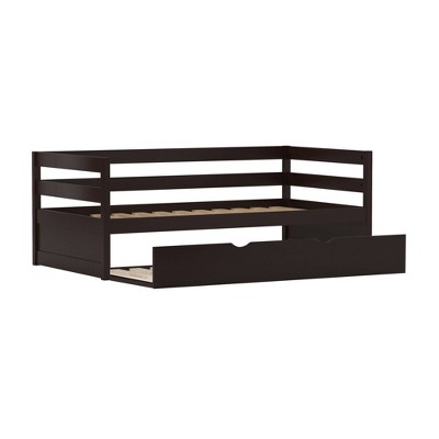 Twin Brown Pine Wood Daybed with Trundle