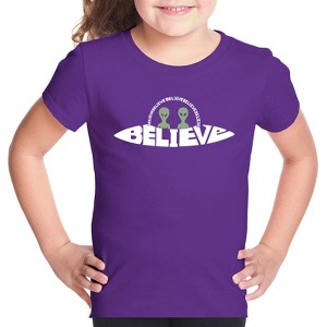 LA Pop Art Believe UFO - Girl's Word Art T-Shirt - 1 of 4
