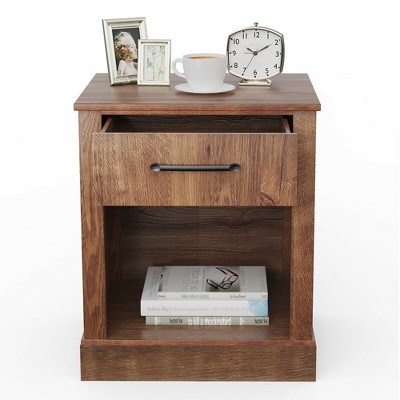 Rustic Brown Wooden Nightstand with Drawer and Shelf