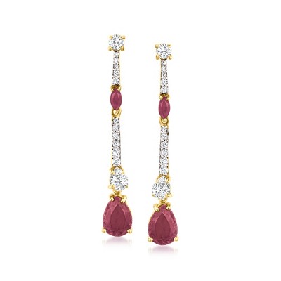 Ross-Simons 2.00 ct. t.w. Ruby and .80 ct. t.w. White Topaz Drop Earrings in 18kt Gold Over Sterling