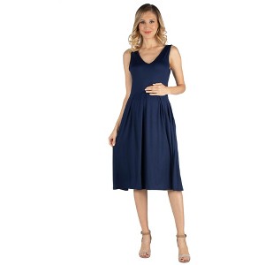 24seven Comfort Apparel Fit and Flare Sleeveless Maternity Midi Dress with Pockets - 1 of 4