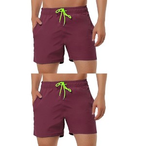 Lars Amadeus Men's Holiday Beach Solid Color Adjustable Waist Bathing Swim Shorts 2 Packs - 1 of 4