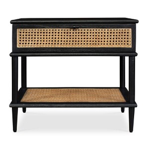 Uttermost Coast Side Table-Black Wood with Rattan Drawer & Matte Black Hardware Accents - 1 of 2