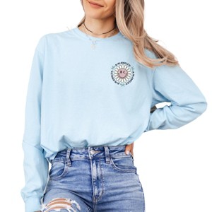 S.W.Smiley Plant Dreams Grow Joy - Women's Garment Dyed Long Sleeve Graphic T-Shirt - 1 of 4