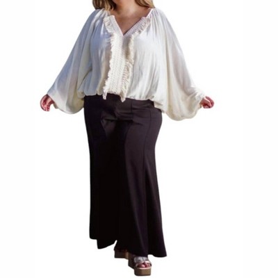 Women's Blouse With Fringes On The Neckline - Plus - Adriana Contreras