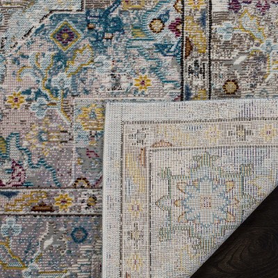 Beige and Blue Hand-knotted Synthetic Square Area Rug