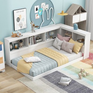 ALEXOUN Wood Twin Size Floor Bed with Storage Cabinets and Headboard for Kids Teens Boys Girls,Daybed for Bedroom Apartments - 1 of 4