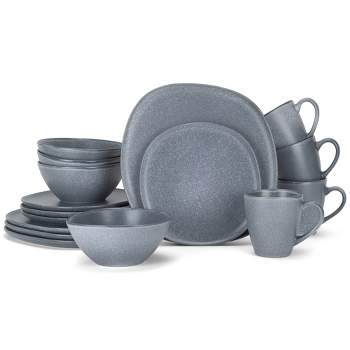 Elanze Designs 16-Piece Modern Chic Smooth Handmade Shape Matte Finish Ceramic Stoneware Kitchen Dinnerware 16 Piece Set - Service for 4, Dove Grey