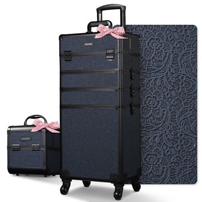 Byootique Makeup Train Case Trolley w/ Cube Case Cosmetic Organizer ForgetMeNot