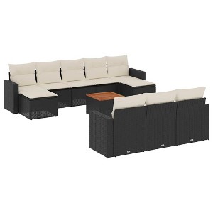 vidaXL 11 Piece Patio Sofa Set with Cushions Black Poly Rattan - Black and Cream - 1 of 4