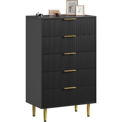 TackView Fluted Dresser with Drawers - Wooden Chest with Metal Handle & Feet for Bedroom, Living Room & Hallway