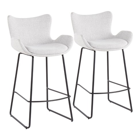 Set of 2 Tara Contemporary Counter Height Barstools Metal Polyester Black Light Gray LumiSource