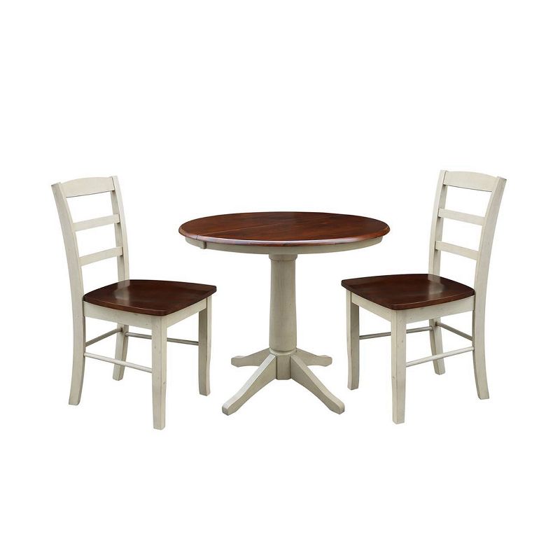36&#34; Rosemont Round Extendable Dining Table with Drop Leaf and 2 Madrid Ladderback Chairs Antiqued Almond/Espresso - International Concepts, 1 of 4