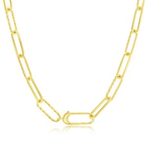 Bella Silver Sterling Silver, Alternating Rope Design & Polished Paperclip Necklace - Gold Plated - Gold - 17 Inch - 1 of 2