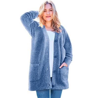 Woman Within Plus Size Button-Front Shaker Cardigan