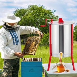 Manual Honey Extractor, 4 Frames Honeycomb Spinner Drum, Food-Grade Stainless Steel Beekeeping Tool with Transparent Lid & Adjustable Legs - 1 of 4