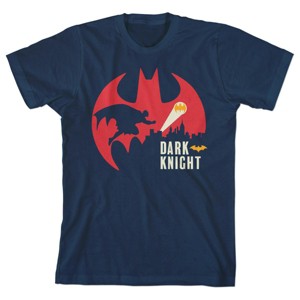 Youth Boys Navy Blue Batman Symbol Gotham City Skyline Graphic Tee Shirt - 1 of 1