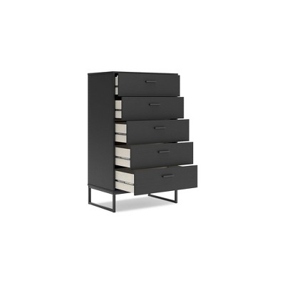 Black Contemporary 5-Drawer Chest with Metal Legs
