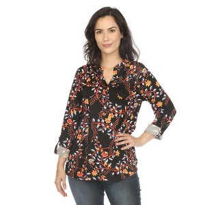 White Mark Women's Paisley Button Front Tunic Top - 1 of 4