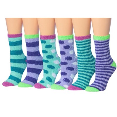 Tipi Toe Women's 6-Pairs Cozy Microfiber Anti-Skid Soft Fuzzy Rainbow Dreams Patterned Colorful Crew Socks