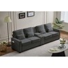 114" Upholstered 4-Seat Sofa with Console, 2 Cup Holders, 3 Wired USB Ports, Linen Fabric Couch with 4 Pillows, Modern Sofa for Living Room, Apartment - 4 of 4