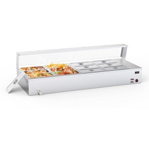 96QT Commercial Food Warmer with 12x8QT Food Pans，with Acrylic Shield Stainless Steel Bain Marie Countertop for Restaurants Buffets Party - 1 of 4