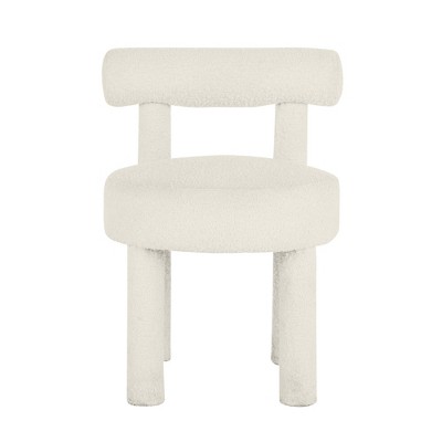 Cream Boucle Upholstered Velvet Side Chair with Wood Frame