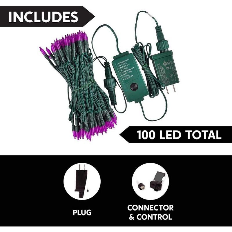 100 Purple LED Green Wire String Lights, 8 Modes (T5), 2 of 9
