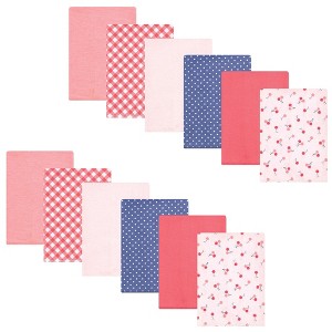 Hudson Baby Infant Girl Flannel Burp Cloth 12pk, Cherry Sweet, One Size - 1 of 4