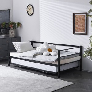 Karl Home White Twin Size Daybed with Pop Up Trundle Heavy Duty Metal Twin Bed with Trundle No Box Spring Needed - 1 of 4