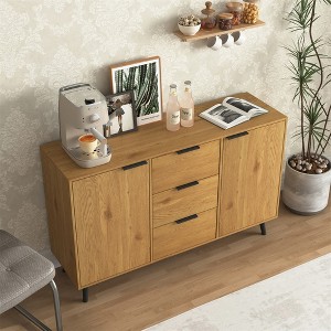Sideboard Buffet Cabinet With Storage, Wood Coffee Bar Cabinet, Console Cabinet With 3 Drawers & 1 Door, Kitchen Buffet Cabinet Cupboard Natural - 1 of 4