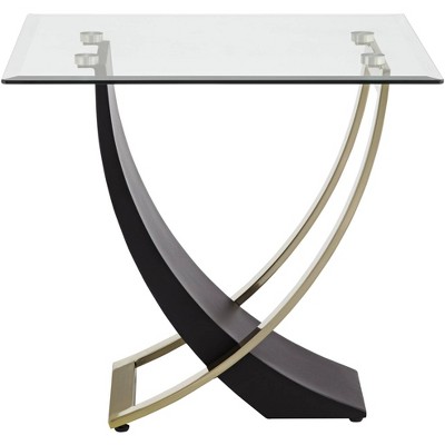 Studio 55D Modern Black Square Accent Side End Table 24" Wide Brushed Gold Leg Clear Glass Tabletop for Living Room Bedroom Bedside Entryway Office