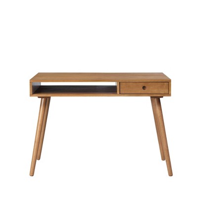 Parker Light Brown Wood Mid-Century Desk with Drawer