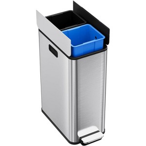 Acekool 56L Dual Compartment Step-On Trash Can with Butterfly Lid, 2 x 7.4Gal Stainless Steel Slim Kitchen Recycling Bin - 1 of 4