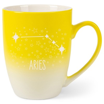 100 North Zodiac Design 10 Ounce Yellow and White Two Toned Ombre, Comfortably Fits Your Hands, Ceramic Tea Coffee Cup Mug, Aries
