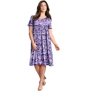 Roaman's Tall Ultrasmooth Plus Size V-Neck Swing Dress – Soft Knit, Flattering Fit - 1 of 4