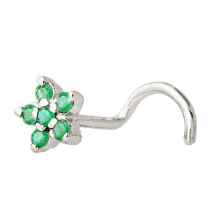 Jewelry Avalanche 22G Solid 14K Gold Emerald Flower Nose Screw Nose Stud - 1 of 3