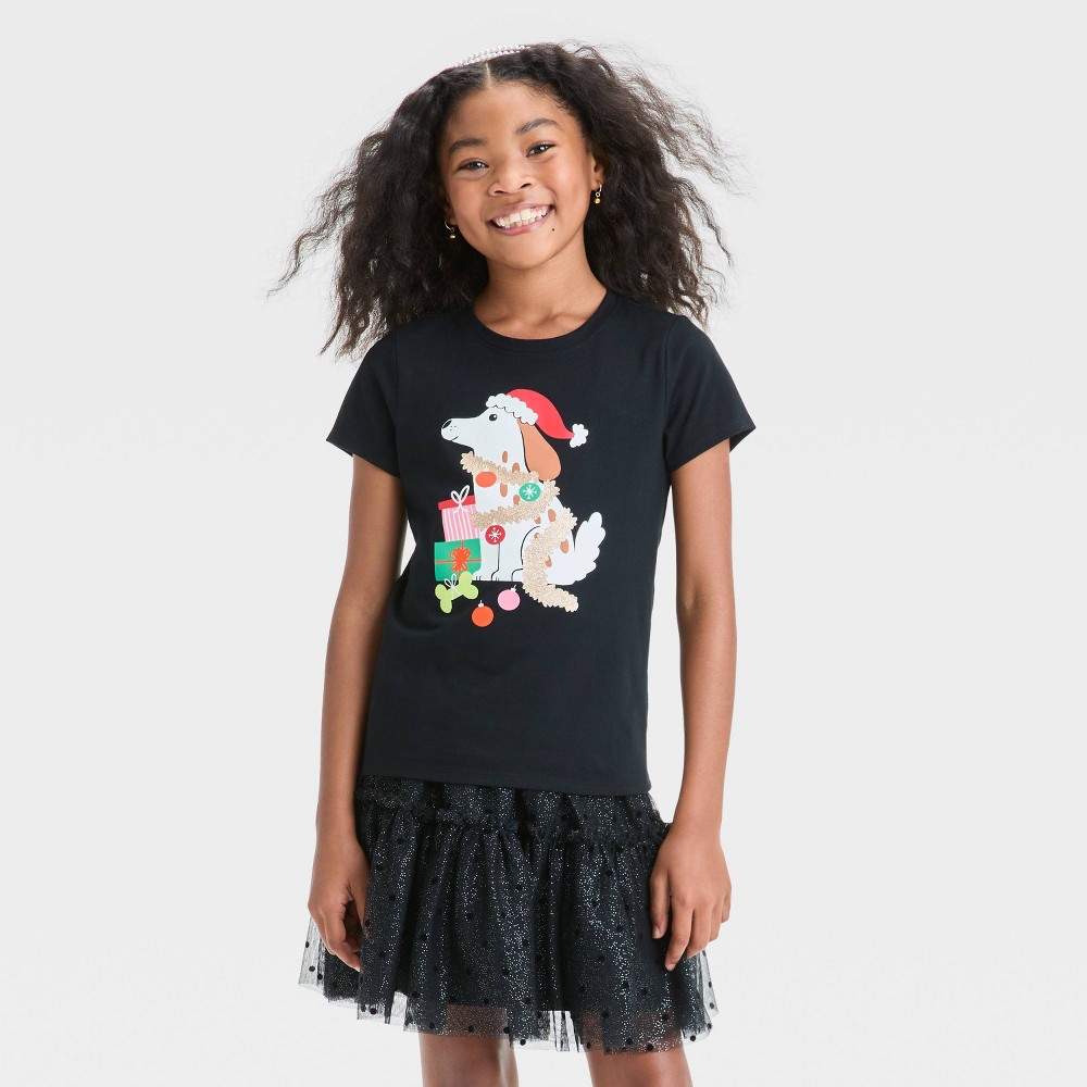 Girls' Short Sleeve 'Dog Presents' Graphic T-Shirt - Cat & Jack™ Black L Plus