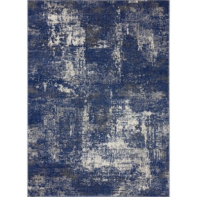 Blue and Beige Abstract 5' x 7' Synthetic Area Rug