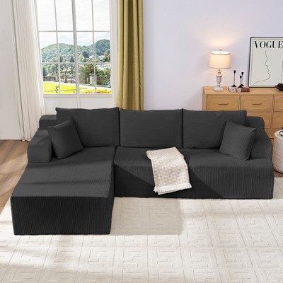 Mjkone 2-Pcs Free Combination Modular Sectional Sofas with Deep Seat,Corduroy L-Shaped Sofa with Chaise Lounge