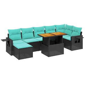 vidaXL 8 Piece Patio Sofa Set with Cushions Black Poly Rattan - Table + Corner + 3x Middle - 1 of 4