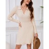 YesFashion Women's Sweater Dress 2024 Fall Long Sleeve Cable Lapel Collar Dress Ribbed Knit A Line Swing Pleated Midi Dresses - 2 of 4